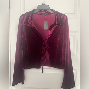 NWT! Express Long Sleeve Velvet Cardigan Maroon Medium M